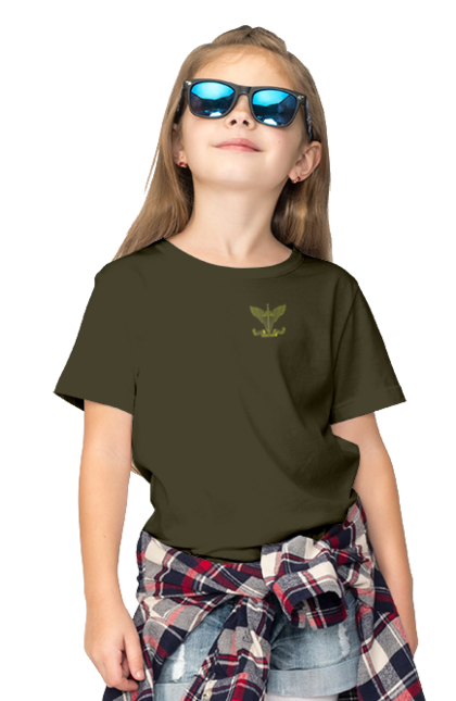 Children's t-shirt with prints Airborne assault troops of Ukraine. Army, emblem, khaki, military, soldiers. 2070702