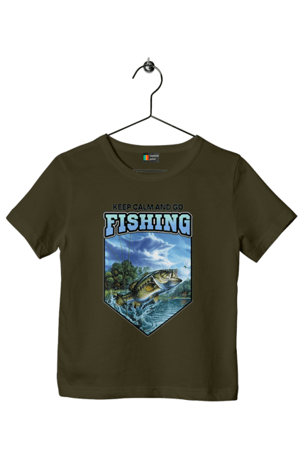 Children's t-shirt with prints Keep Calm and Go Fishing. Fishing, for fishermen, for men, hobby, hunters and fishermen, nature. 2070702