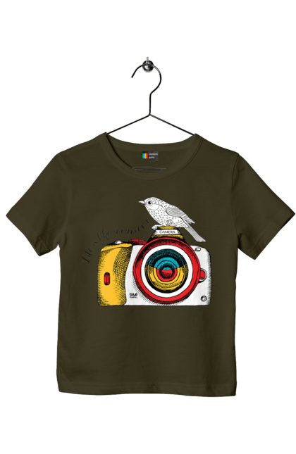 Children's t-shirt with prints Camera And Bird. Birdie, camera, photographer. 2070702