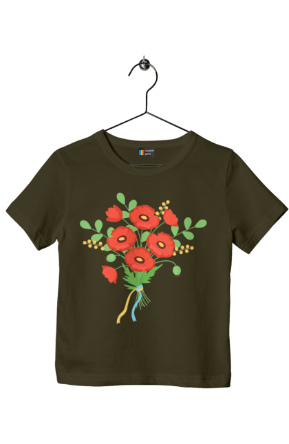 Футболка дитяча з принтом "Червоні маки". Квіти, мак, прапор україни, символ україни, традиції україни, україна, червоні маки. 2070702