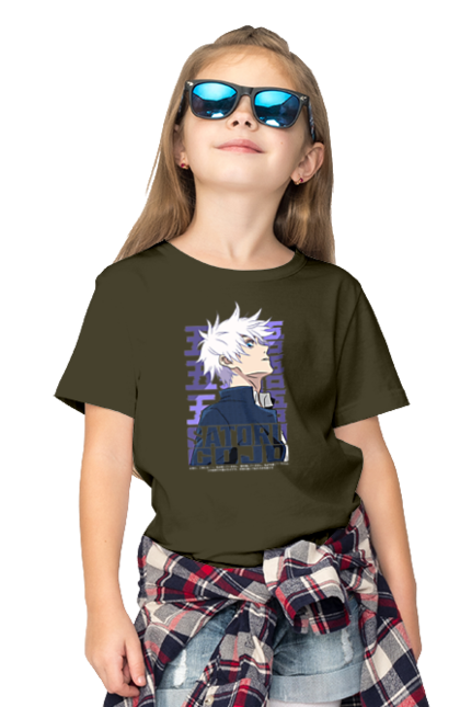 Children's t-shirt with prints Jujutsu Kaisen Gojo. Anime, dark fantasy, gojo, jujutsu kaisen, magic battle, manga, mystic. 2070702