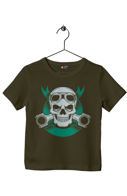 Футболка дитяча з принтом "череп мотолюбитель". Байк, мото, окуляри, череп. 2070702