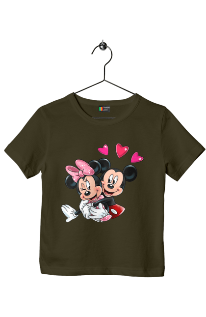 Children's t-shirt with prints Mickey Mouse and Minnie Mouse. Cartoon, disney, mickey, mickey mouse, minnie mouse. 2070702