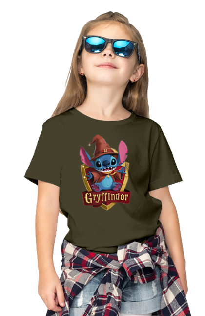 Children's t-shirt with prints Stich Gryffindor. Faculty, franchise, gryffindor, harry potter, hogwarts, stich. 2070702