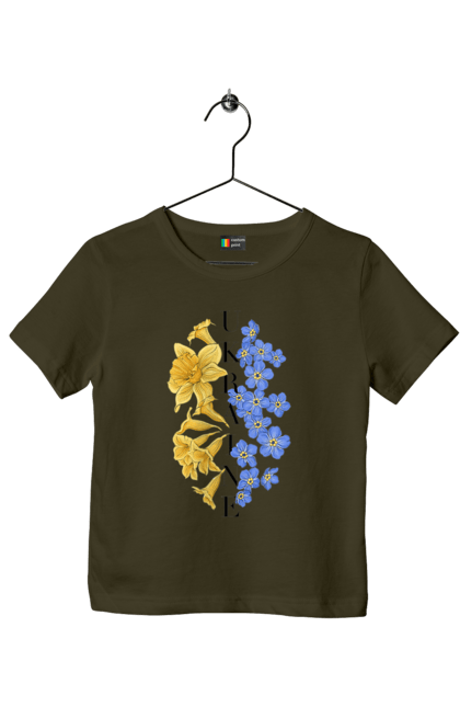 Футболка дитяча з принтом "Ukraine flower 2". Війна, війна в україні, герб україни, люблю україну, патріот, патрон, свобода, україна, я українець. 2070702