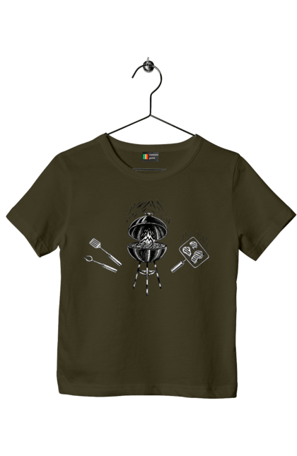 Children's t-shirt with prints Barbecue Fry Meat. B-b-q, fry, meat. 2070702