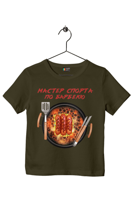 Футболка дитяча з принтом "Майстер Спорту По Барбекю". Барбекю, майстер спорту, пікнік, сосиски. 2070702