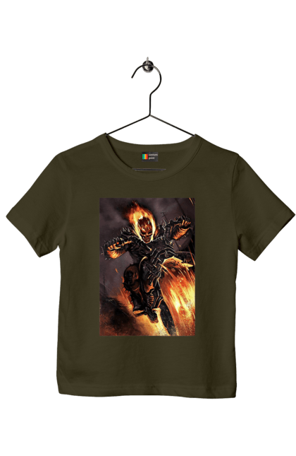 Children's t-shirt with prints Hell Racer. Chopper, fire, hell racer, motorcycle, skeleton. 2070702