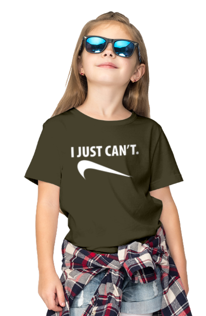 Children's t-shirt with prints I just can't. Demotivator, i can`t, motivation, nike, phrase, sport. 2070702