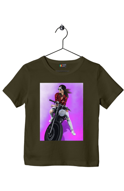 Футболка дитяча з принтом "Дівчина Байкер". Байк, байкер, гонка, дівчина, мото, мотор, мотоцикл, поїздка, стиль, стиль життя. 2070702