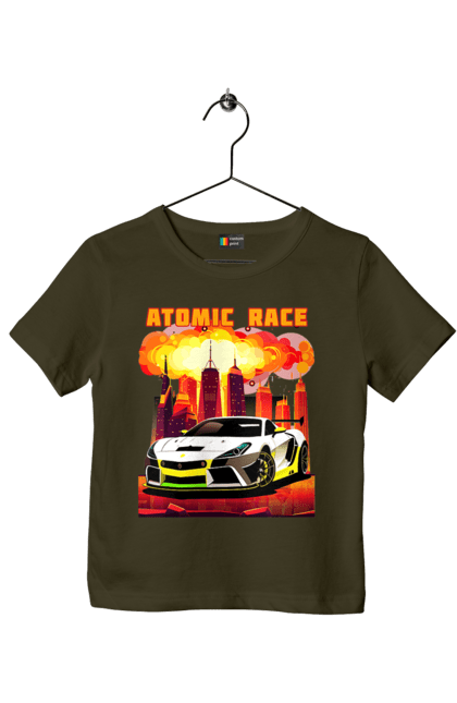 Футболка дитяча з принтом "Атомна гонка". Авто, автомобіль, атомні перегони, гонки, гоночні машини, спортивна машина, спорткар. 2070702