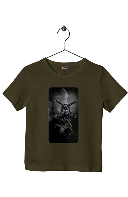 Футболка дитяча з принтом "Слава зсу". Гвинтівка, зброя, літак, перемога, солдат, україна. 2070702