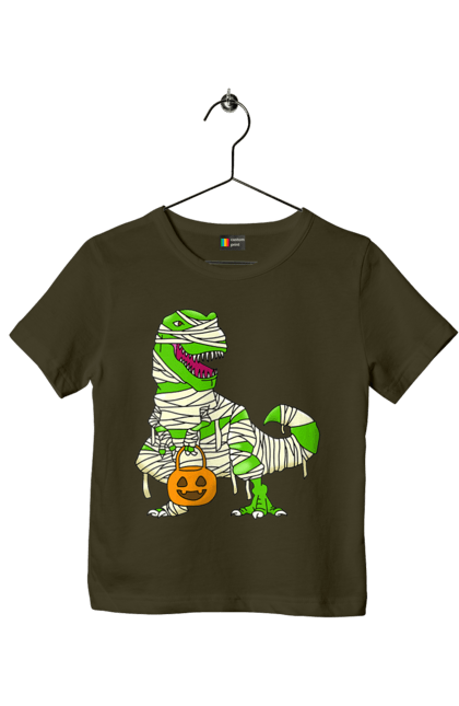 Children's t-shirt with prints Halloween Dinosaur. Costume, dinosaur, halloween, holiday, october, october 31, pumpkin, sweets, trick or treat. 2070702