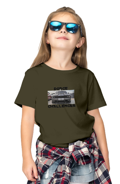 Children's t-shirt with prints Dodge challenger. An american legend, car, cult car, dodge challenger, oil car, powerful car. 2070702