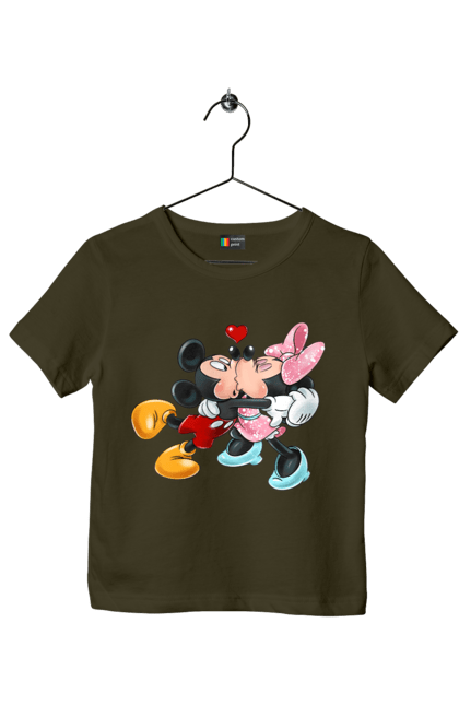 Children's t-shirt with prints Mickey Mouse and Minnie Mouse. Cartoon, disney, mickey, mickey mouse, minnie mouse. 2070702