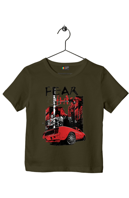 Футболка дитяча з принтом "Червона Машина В Місті". Їзда, машина, місто. 2070702