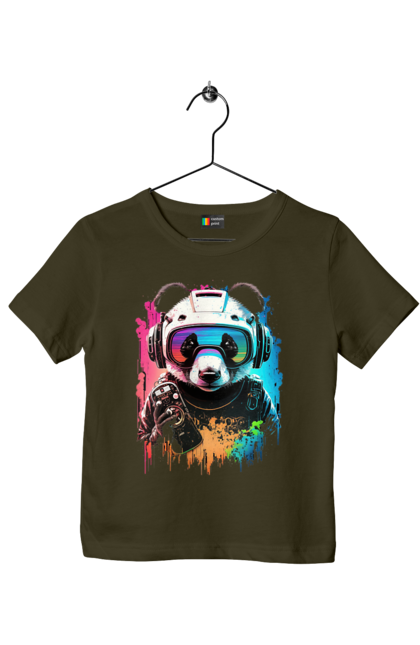 Футболка дитяча з принтом "Панда в VR шолом". Віртуальна реальність, гік, панда, персонаж, шолом. 2070702