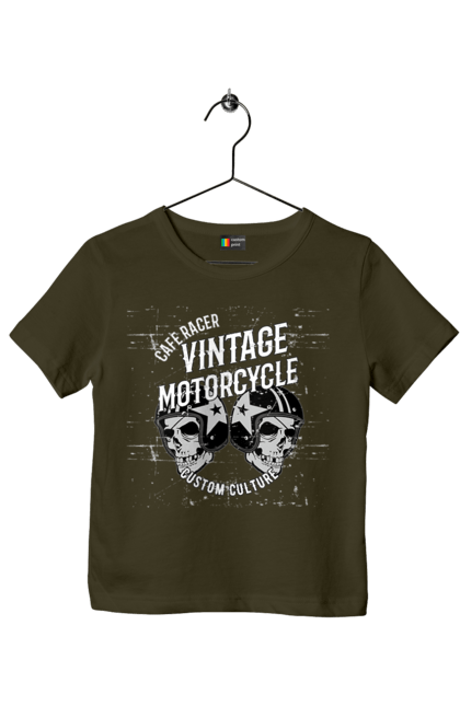 Футболка дитяча з принтом "мото вантажу". Вінтаж, мото, череп, шолом. 2070702