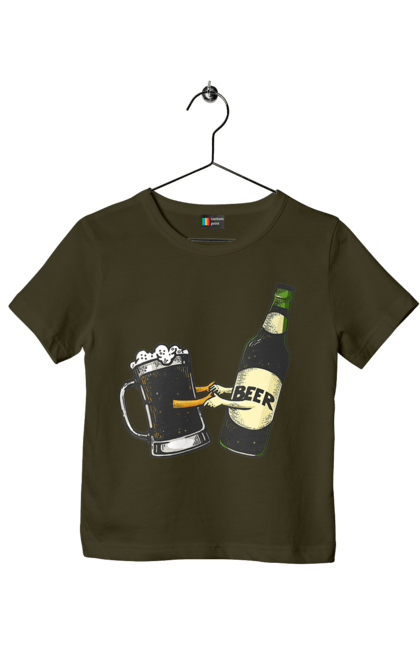 Футболка детская с принтом Бутылка Пива С Бокалом Пива. Бокал, бутылка, пиво. 2070702