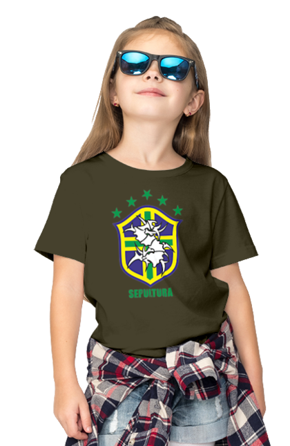 Children's t-shirt with prints Sepultura. Death metal, det metal, groove metal, group, metal, music, rock, sepulture, thrash metal, trash metal. 2070702