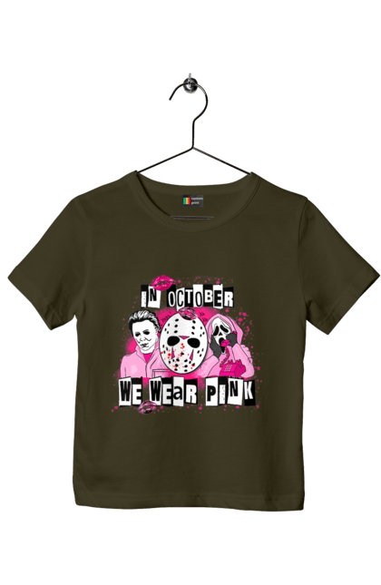 Children's t-shirt with prints In October we wear pink. Costume, halloween, holiday, horror, october, october 31, pink, villains. 2070702