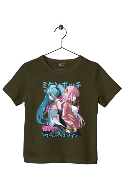 Children's t-shirt with prints Hatsune Miku and Hitori Gotou. Anime, bocchi the rock, hatsune miku, hitori goto, hitori gotou, lonely rocker, miku, rocker, vocaloid. 2070702