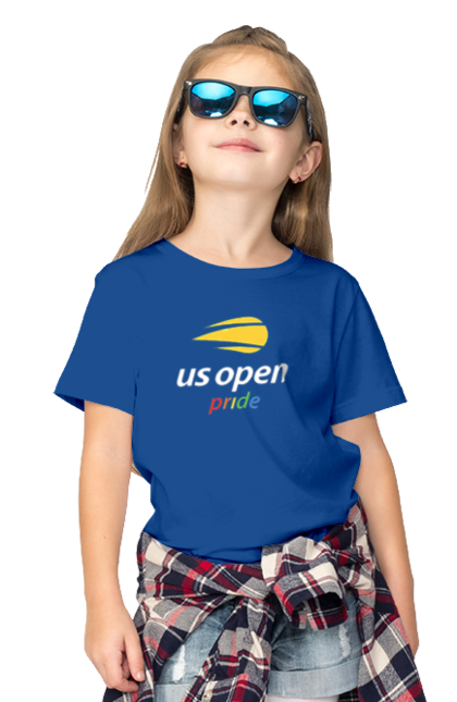 Children's t-shirt with prints US Open pride tennis tournament. American championship, ball, hard, new york, open championship, players, prize fund, racket, sponsor, tennis. 2070702