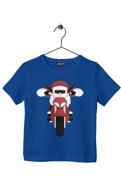 Футболка дитяча з принтом "Санта на мотоциклі". Мотоцикл, новий рік, різдво, санта. 2070702