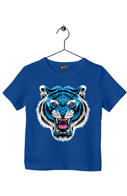 Футболка дитяча з принтом "Блакитний тигр". Блакитний тигр, голова тигра, тварини, тигр. futbolka.stylus.ua