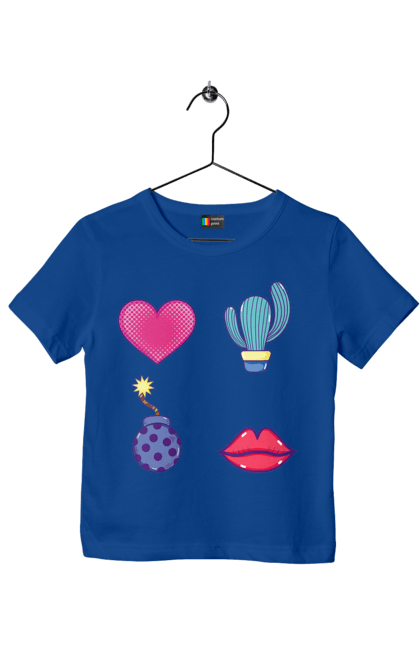 Футболка дитяча з принтом "Серце, Кактус, Бомба, Губи". Бомба, губи, кактус, серце. 2070702