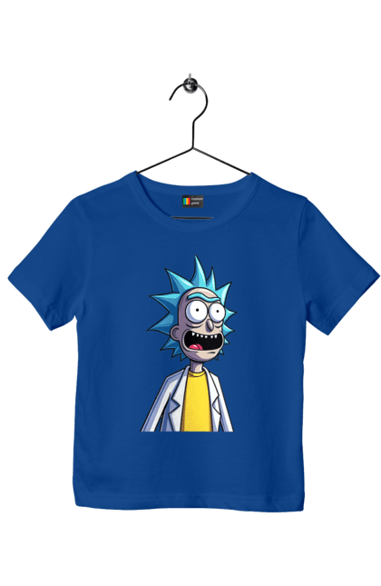 Children's t-shirt with prints Rick and Morty. Adventures, black humor, cartoon, rick, rick and morty, sci-fi, tragicomedy. 2070702