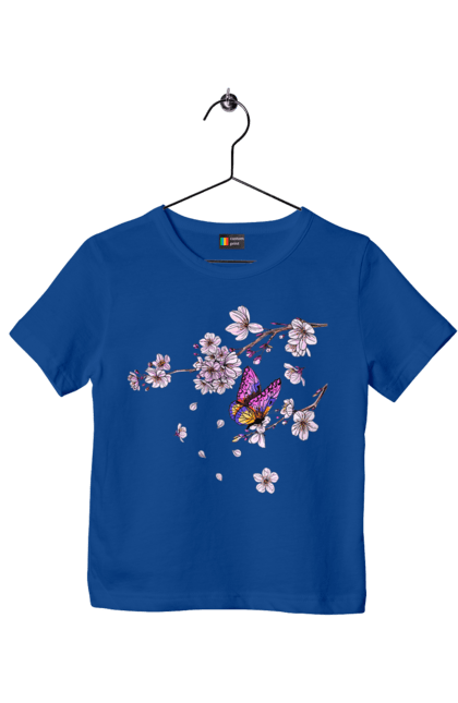 Футболка дитяча з принтом "Метелик І Сакура". Весна, дерево, метелик, сакура. 2070702