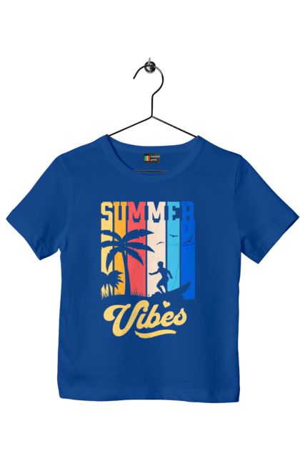 Children's t-shirt with prints Summer Vibes Beach. Beach, sea, summer, surfing, tropics, vacation. 2070702