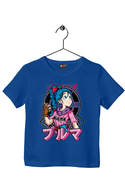 Футболка детская с принтом Жемчуг дракона Булма. Anime, bulma, dragon ball, goku, manga, аниме, булма, гоку, жемчуг дракона, манга. 2070702