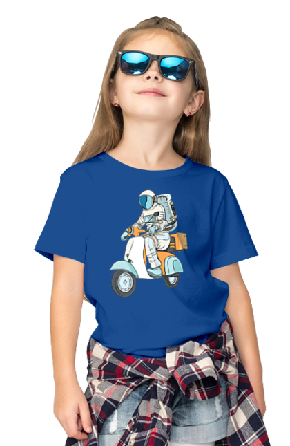 Футболка дитяча з принтом "Космонавт на мотоциклі". Космонавт, космос, мотоцикл. 2070702
