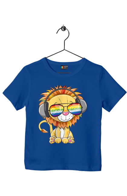 Футболка дитяча з принтом "Левеня В Окулярах І Навушниках". Лев, левеня, навушники, окуляри. 2070702