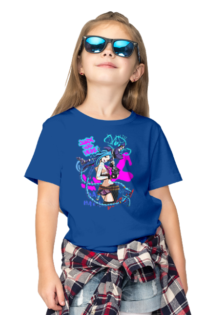Children's t-shirt with prints Arcane. Animated series, arcane, fantasy, fortiche, jinx, league of legends, riot games, violet. 2070702