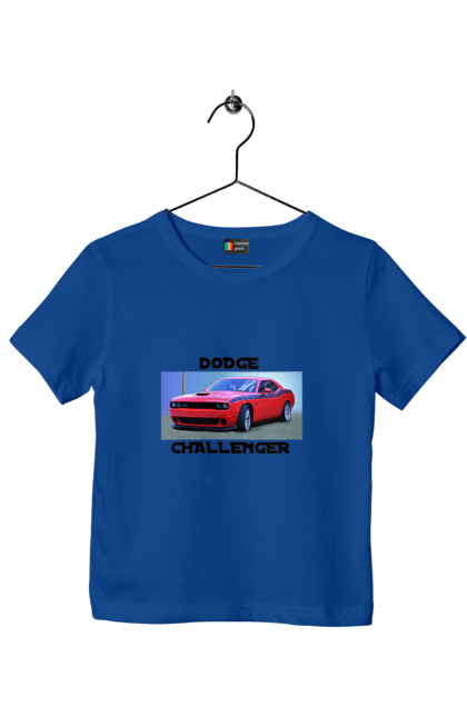 Children's t-shirt with prints Dodge challenger. An american legend, auto, car, classic car, cult car, dodge challenger, oil car, powerful car. 2070702