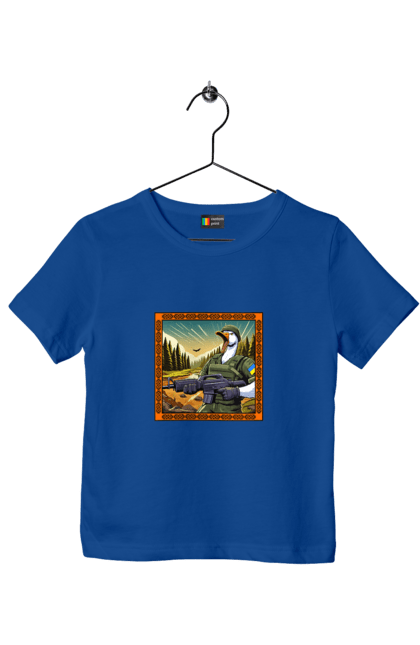 Футболка дитяча з принтом "Гусячий десант". Біологічна зброя, бойові гуси, військовий гусак, гусячий десант, зброєні сили, прапор, символіка, україна. 2070702