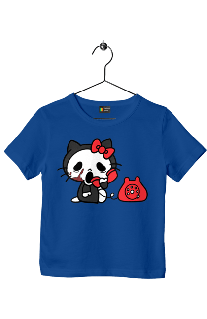 Футболка дитяча з принтом "Хелло Кітті Хелловін". Halloween, hello kitty, бренд, кіт, кошеня, персонаж, хелло кітті, хелловін. 2070702