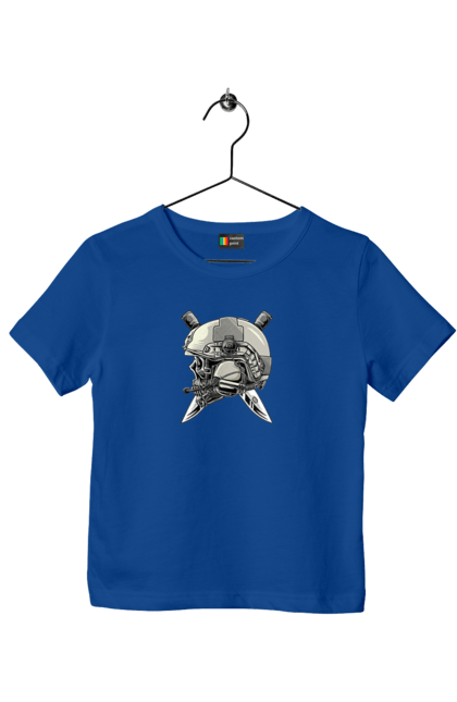 Футболка дитяча з принтом "Череп пілота". Військовий, захисник, ніж, пілот, череп, шолом. 2070702