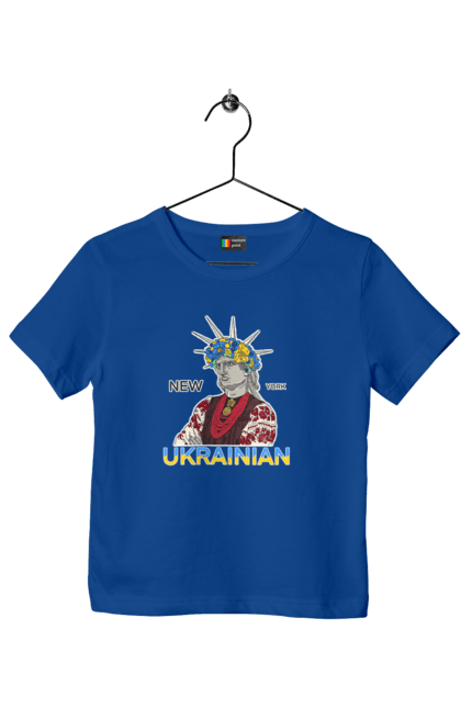 Children's t-shirt with prints UA & NY. Embroidered shirt, new york, statue of liberty, ukraine, wreath. 2070702