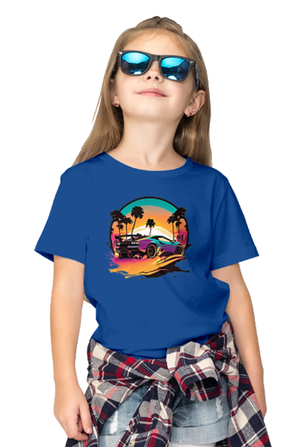 Футболка дитяча з принтом "Ламборджині Сінтвейв". Авто, автомобіль, ламба, ламборджині, машини, сінтвейв. 2070702