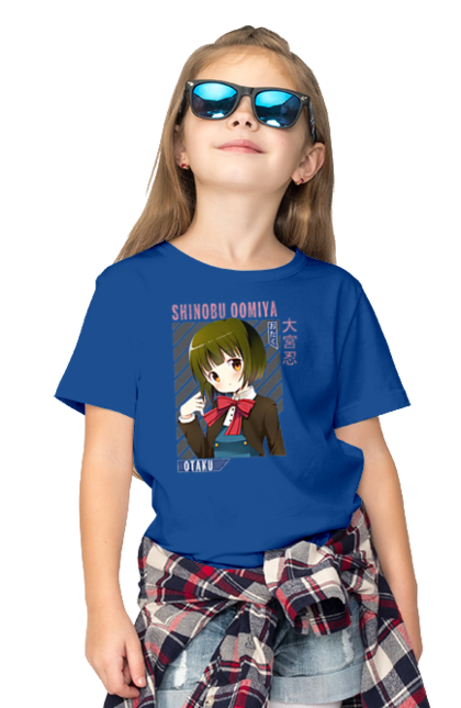 Children's t-shirt with prints Kiniro Mosaic Shinobu Omiya. Anime, gold mosaic, kiniro mosaic, kinmoza, manga, shinobu, shinobu omiya. 2070702