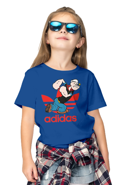 Children's t-shirt with prints Adidas Popeye the Sailor. Adidas, cartoon, comics, popeye the sailor, sailor, serial. 2070702