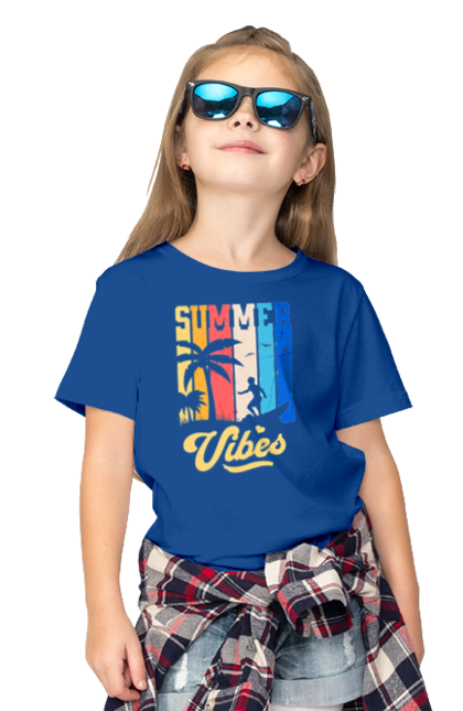 Children's t-shirt with prints Summer Vibes Beach. Beach, sea, summer, surfing, tropics, vacation. 2070702