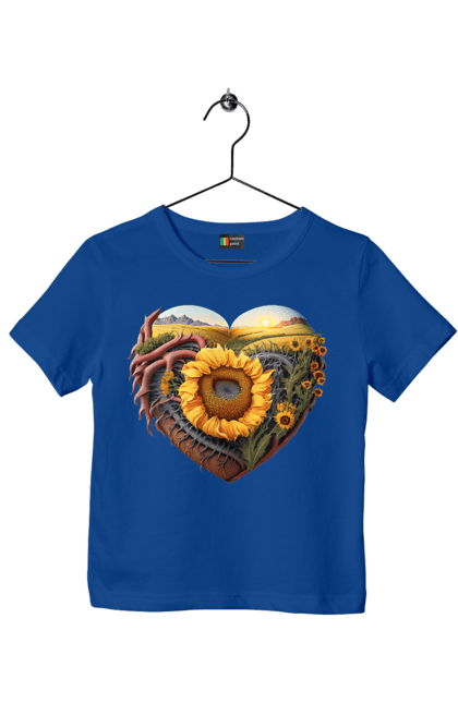 Children's t-shirt with prints Символи України. Field, sky, sunflower, symbols of ukraine, ukraine, wheat. 2070702