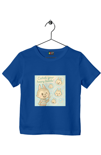 Футболка дитяча з принтом "Лабубу". Бульбашки, грайливо, каваї, казково, лабубу, милаілюстрація, ніжнікольори, пастельнамистецтво, щасливі бульбашки. 2070702