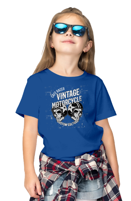 Футболка дитяча з принтом "мото вантажу". Вінтаж, мото, череп, шолом. 2070702