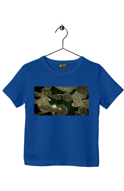 Футболка дитяча з принтом "Біткойн". Багатство, біткойн, валюта, гроші, криптовалюта, курс, майнінг, матриця, монета, розкіш, цифровий світ. 2070702
